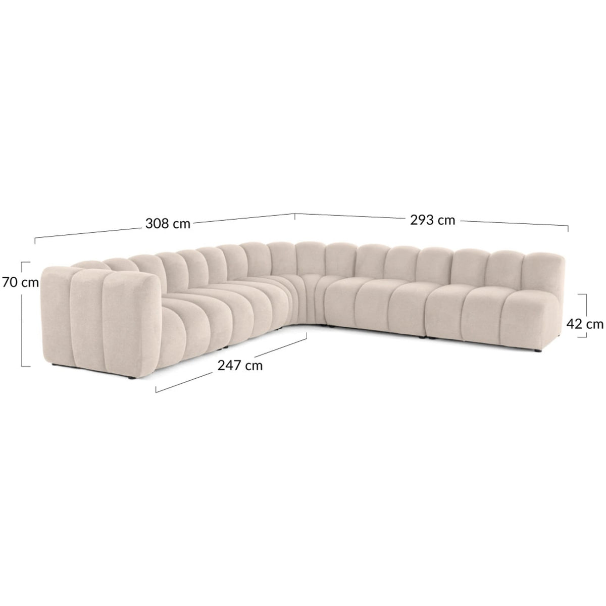Canapé d'Angle Droit Modulable en Tissu Texturé Gris 5 Places gris - vue 4