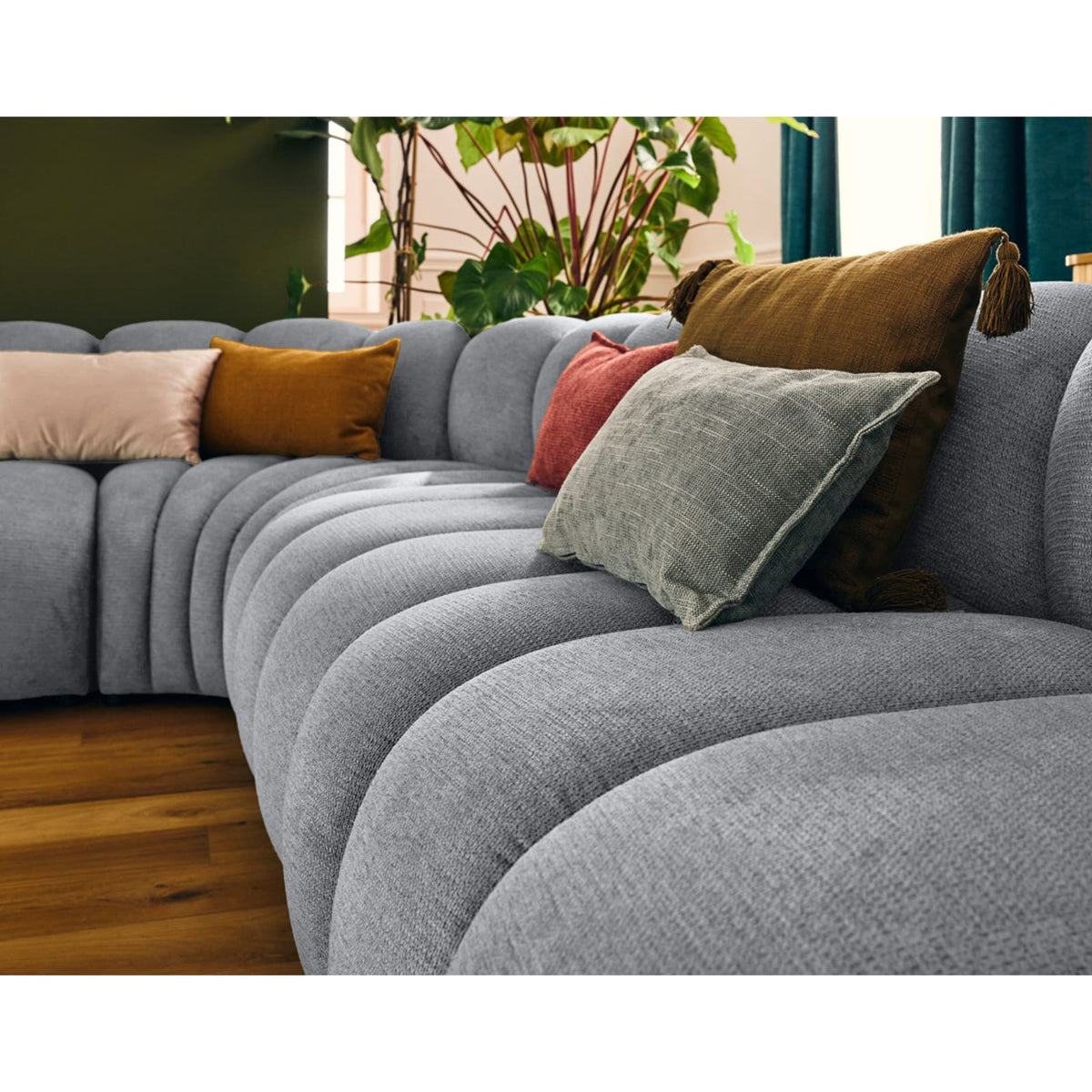 Canapé d'Angle Droit Modulable en Tissu Texturé Gris 5 Places gris - vue 6