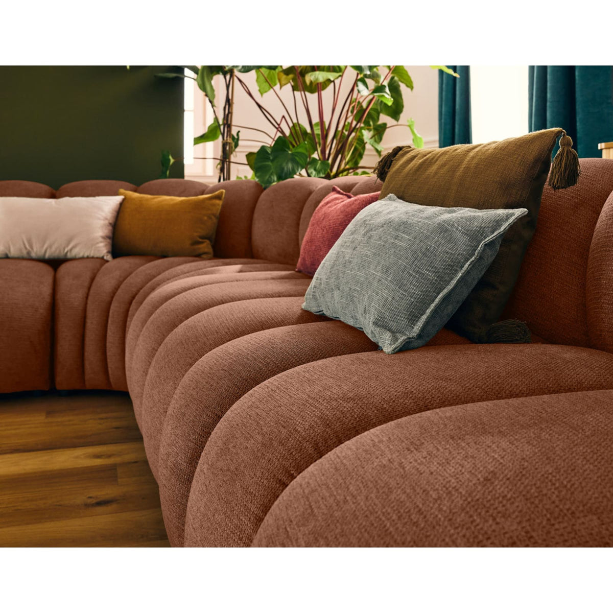 Canapé Modulable d'Angle Droit 5 Places en Tissu Texturé Terracotta terracotta - vue 6