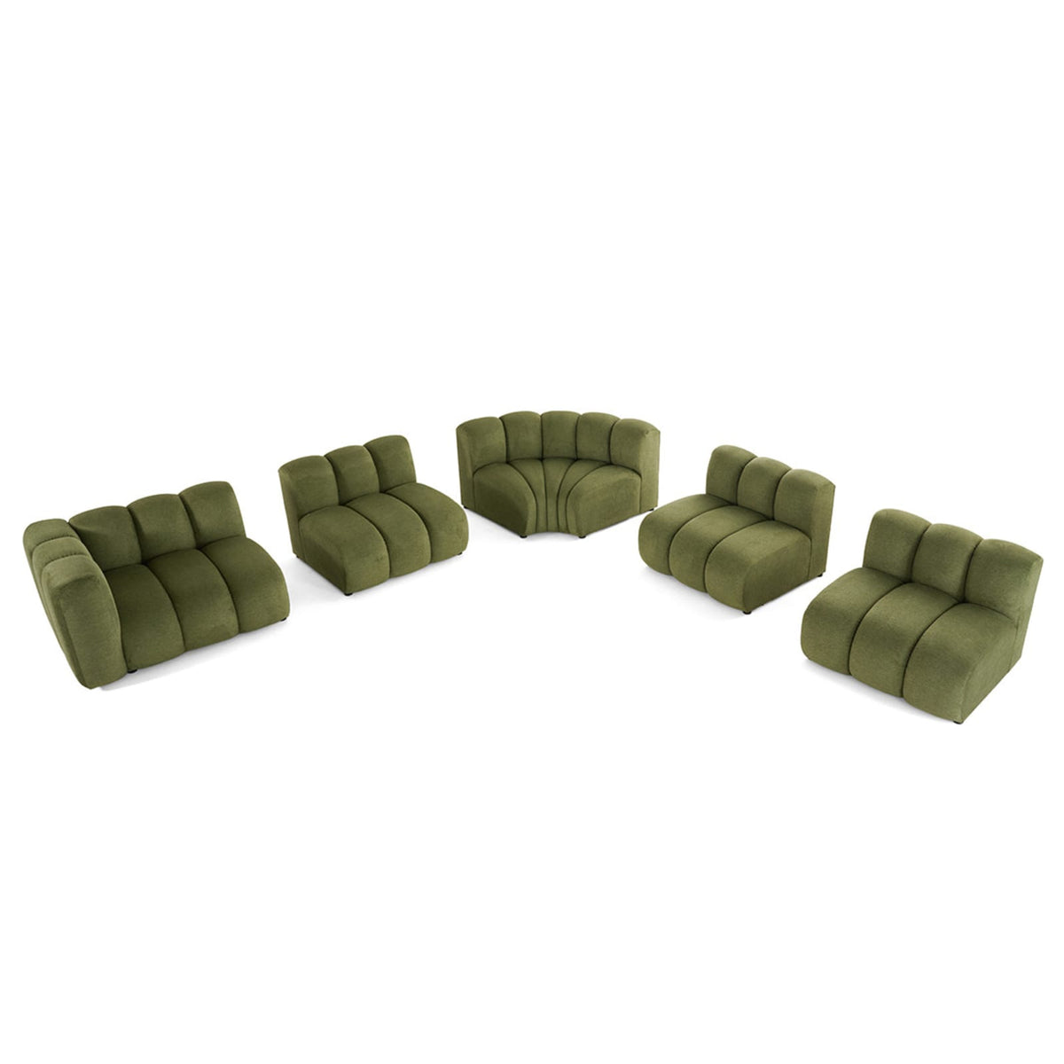 Canapé Modulable d'Angle Droit 5 Places en Tissu Texturé Vert vert - vue 3