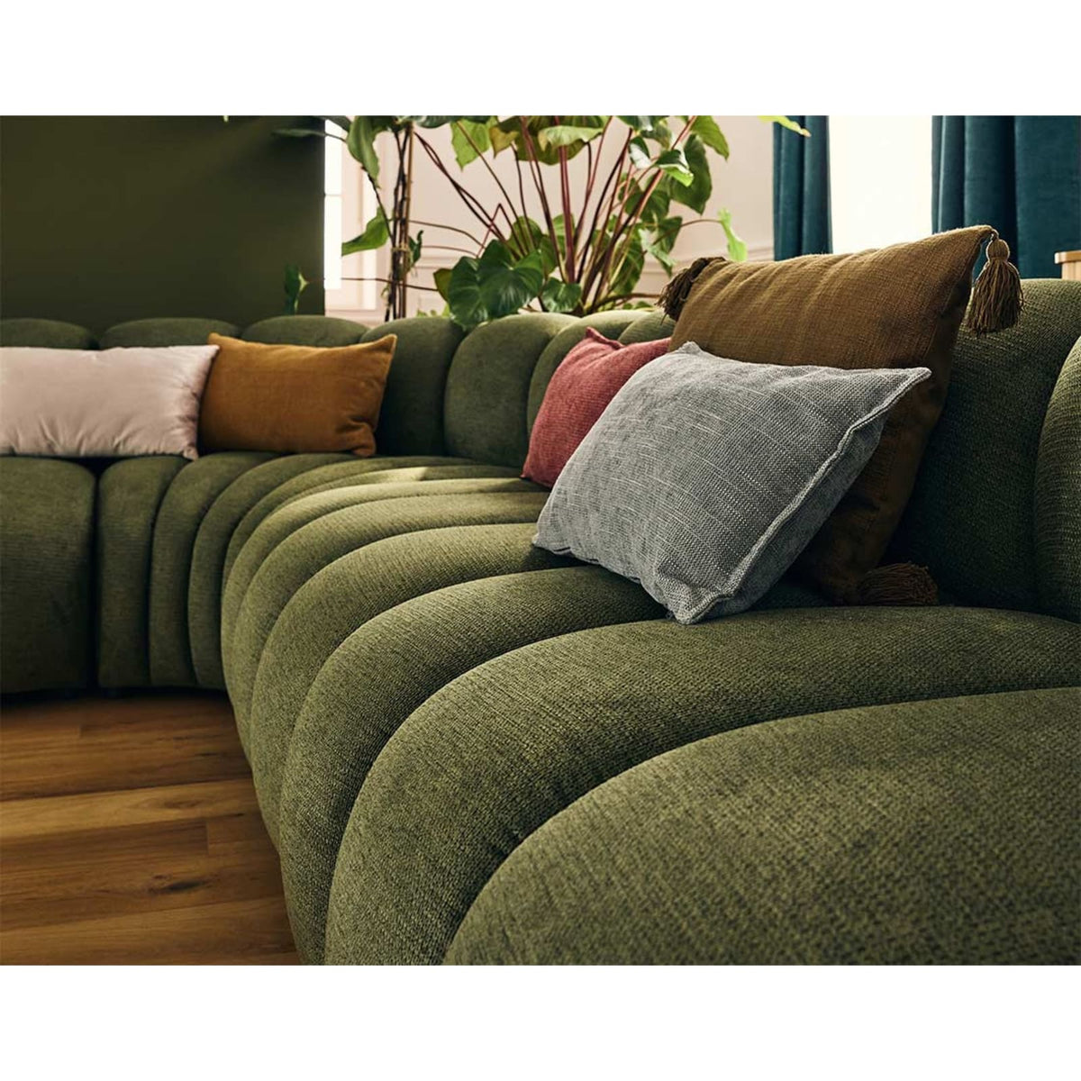 Canapé Modulable d'Angle Droit 5 Places en Tissu Texturé Vert vert - vue 6