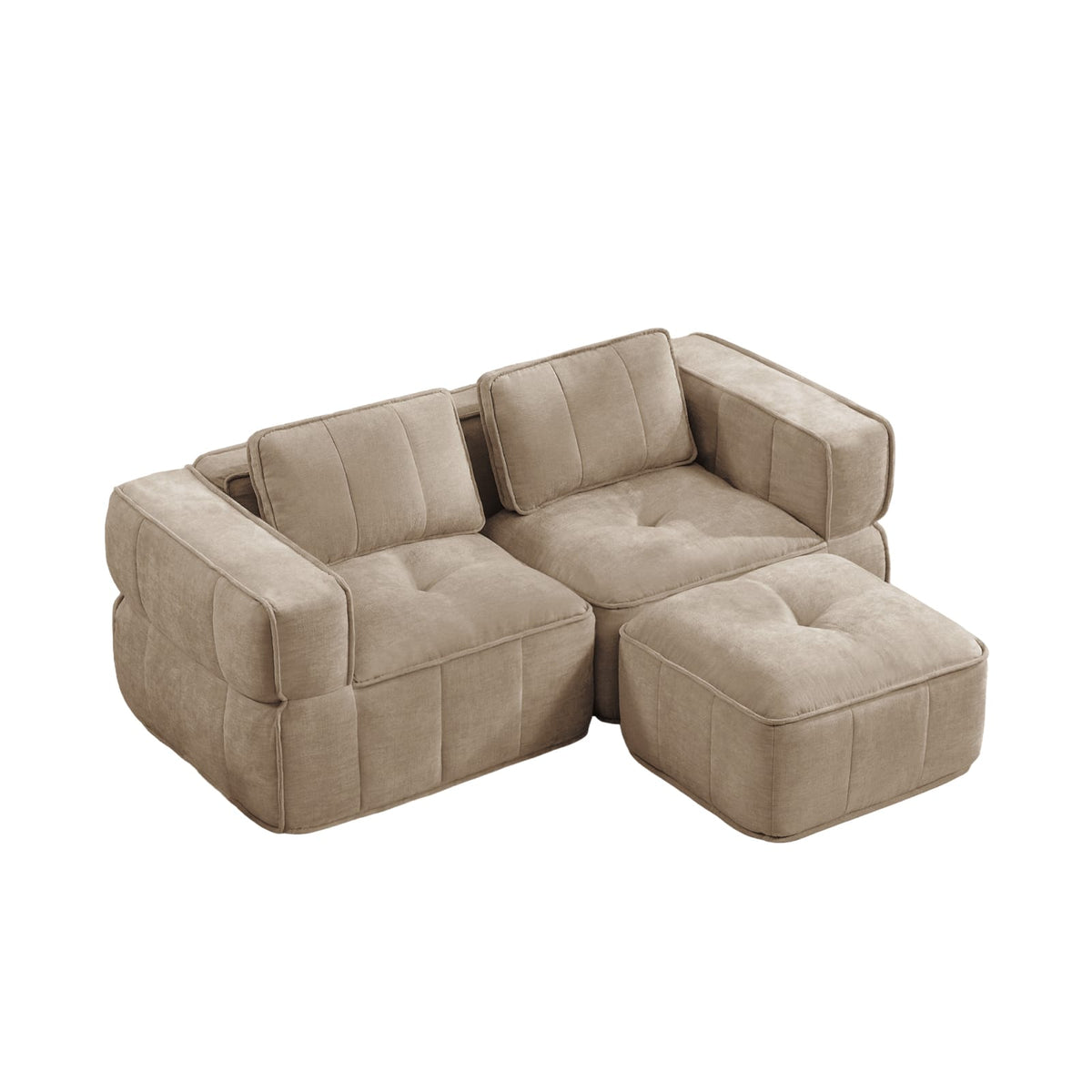 Canapé Modulable d'Angle en Polyester Sable avec Pouf sable - vue 1