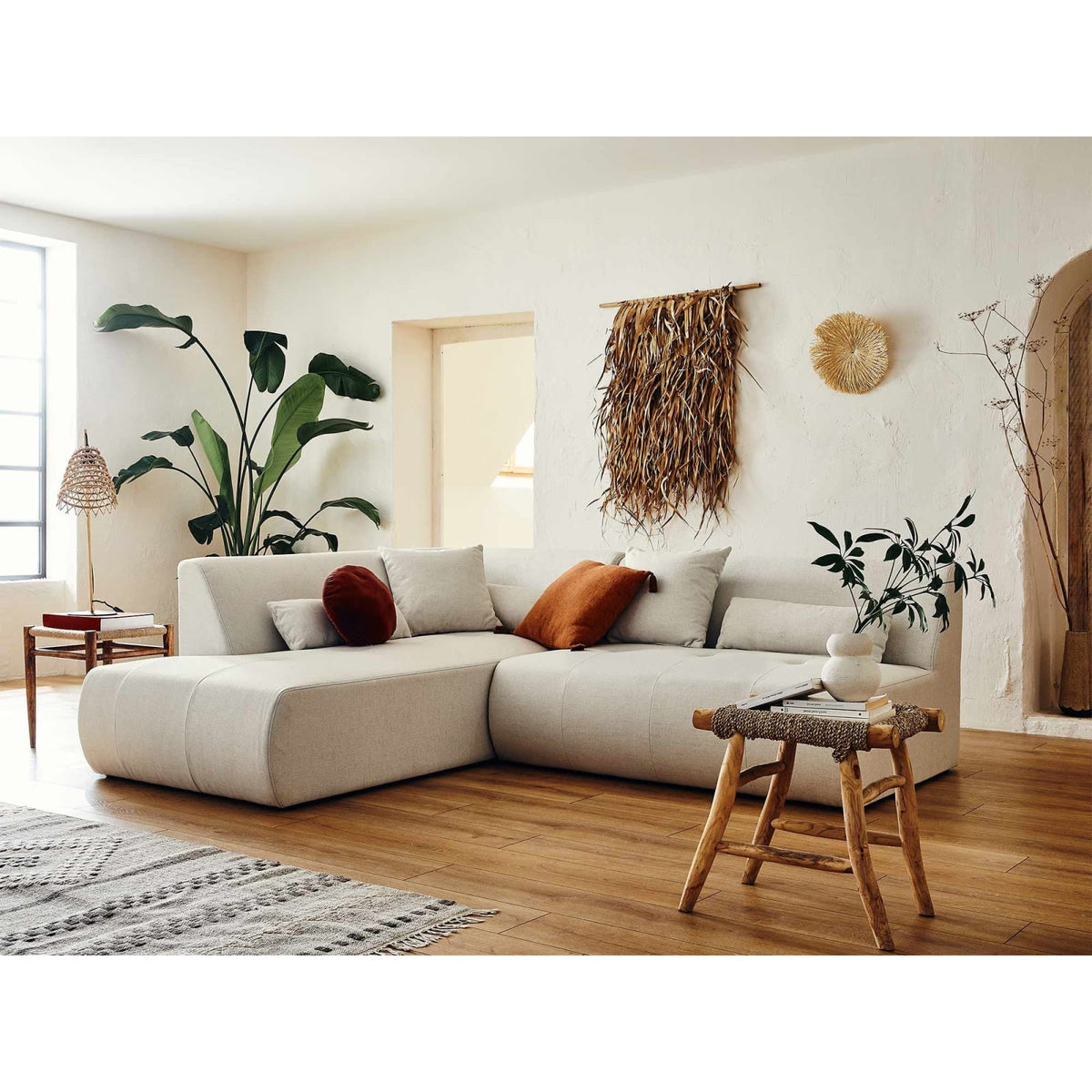 Canapé d'Angle Modulable 5 Places en Tissu Beige beige - vue 3