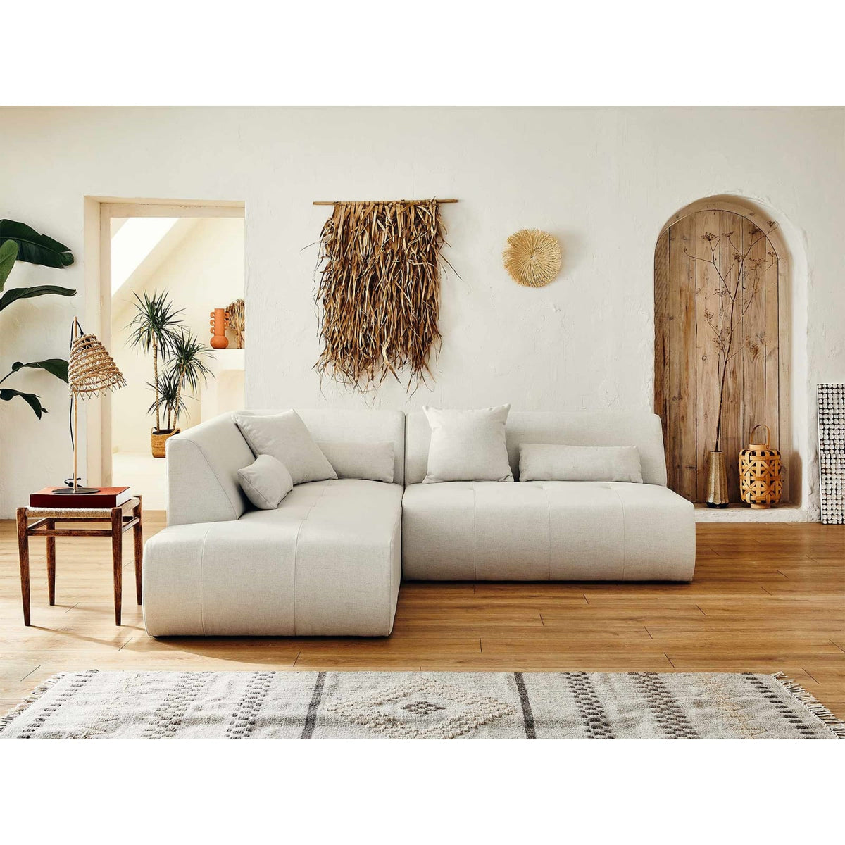 Canapé d'Angle Modulable 5 Places en Tissu Beige beige - vue 2