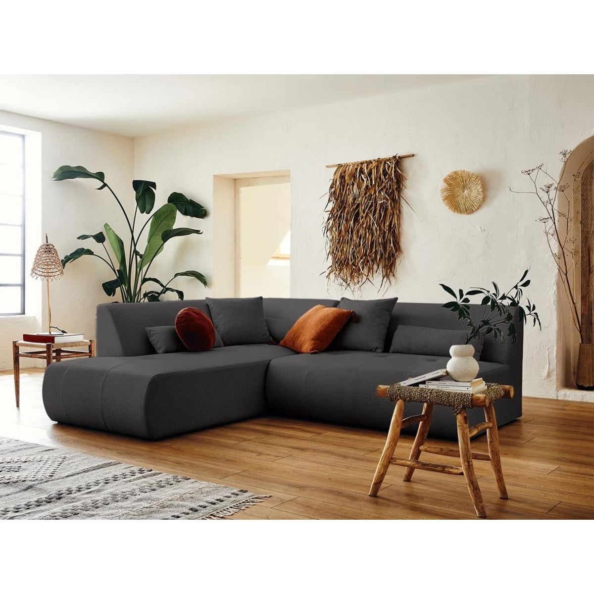 Canapé d'Angle Gauche Modulable 5 Places en Tissu Gris Foncé gris foncé - vue 3