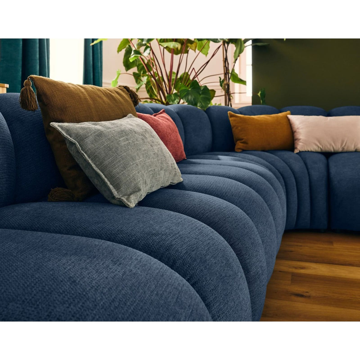 Canapé d'Angle Modulable 5 Places en Tissu Texturé Bleu bleu - vue 6