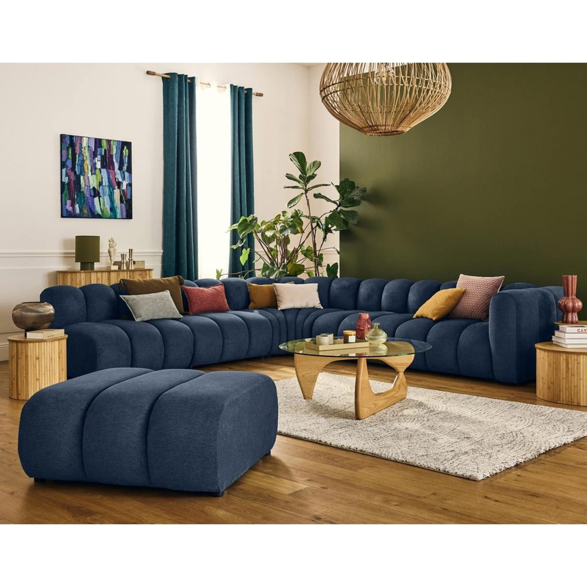 Canapé d'Angle Modulable 5 Places en Tissu Texturé Bleu bleu - vue 2