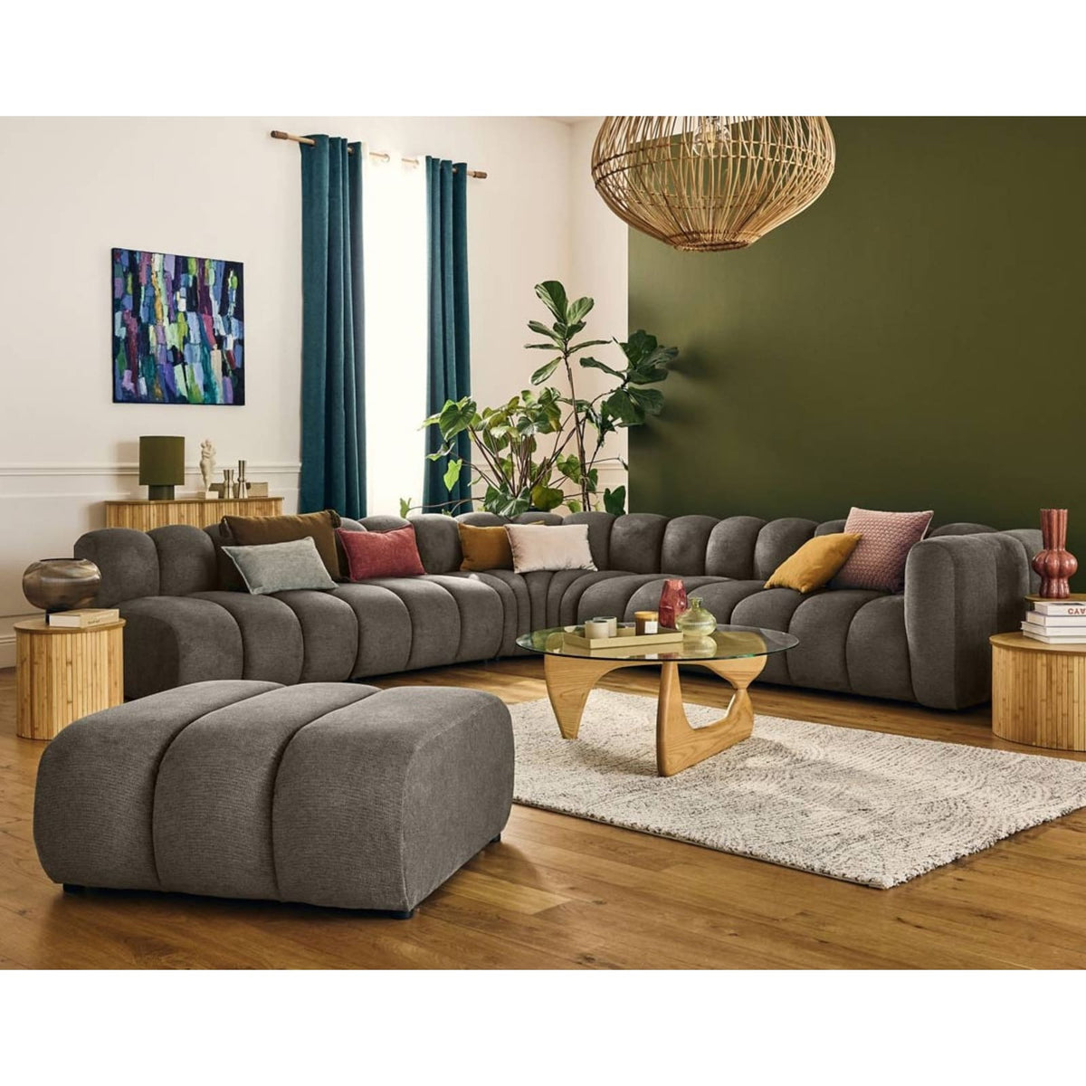 Canapé Modulable d'Angle Gauche 5 Places en Tissu Texturé Taupe taupe - vue 2