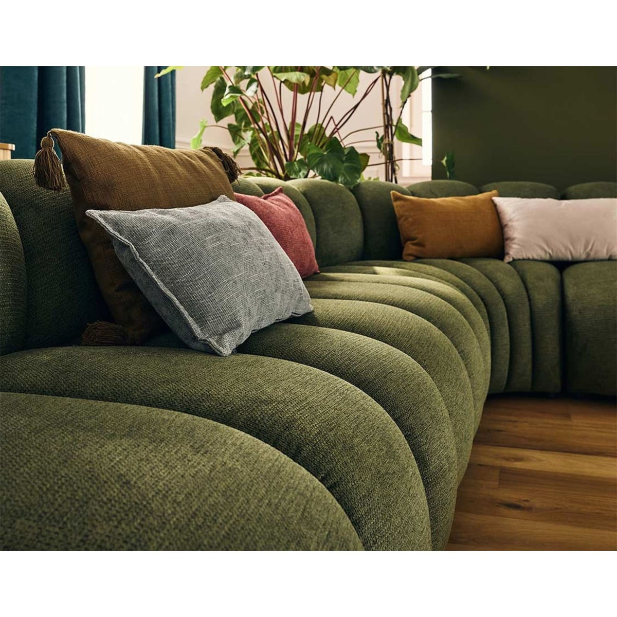 Canapé d'Angle Modulable 5 Places en Tissu Texturé Vert vert - vue 6