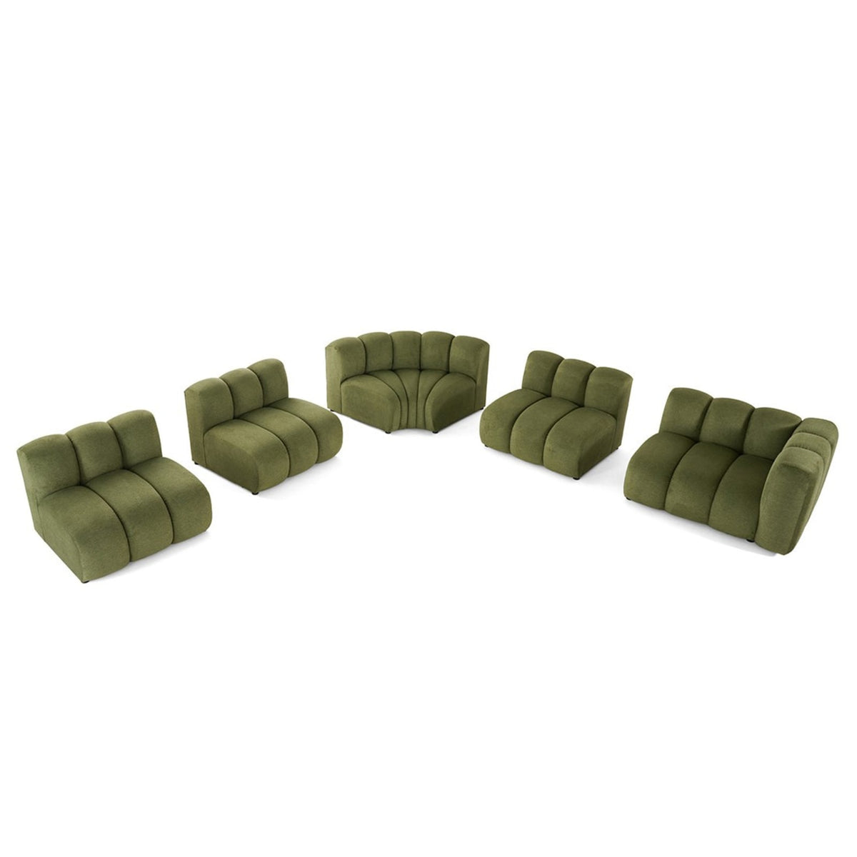 Canapé d'Angle Modulable 5 Places en Tissu Texturé Vert vert - vue 3