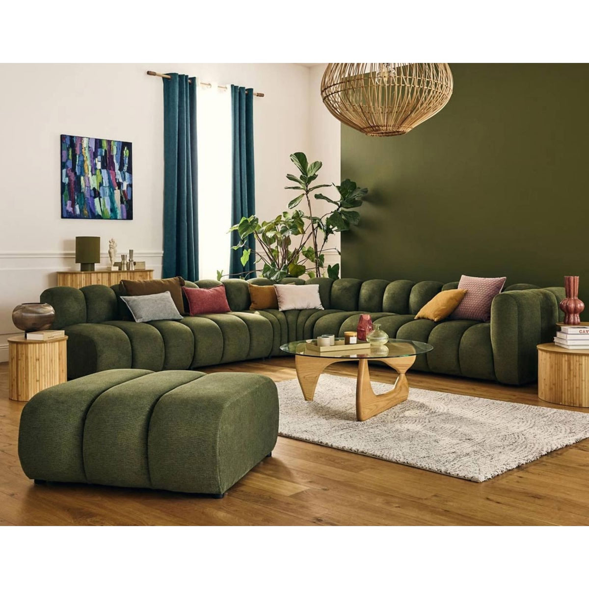 Canapé d'Angle Modulable 5 Places en Tissu Texturé Vert vert - vue 2