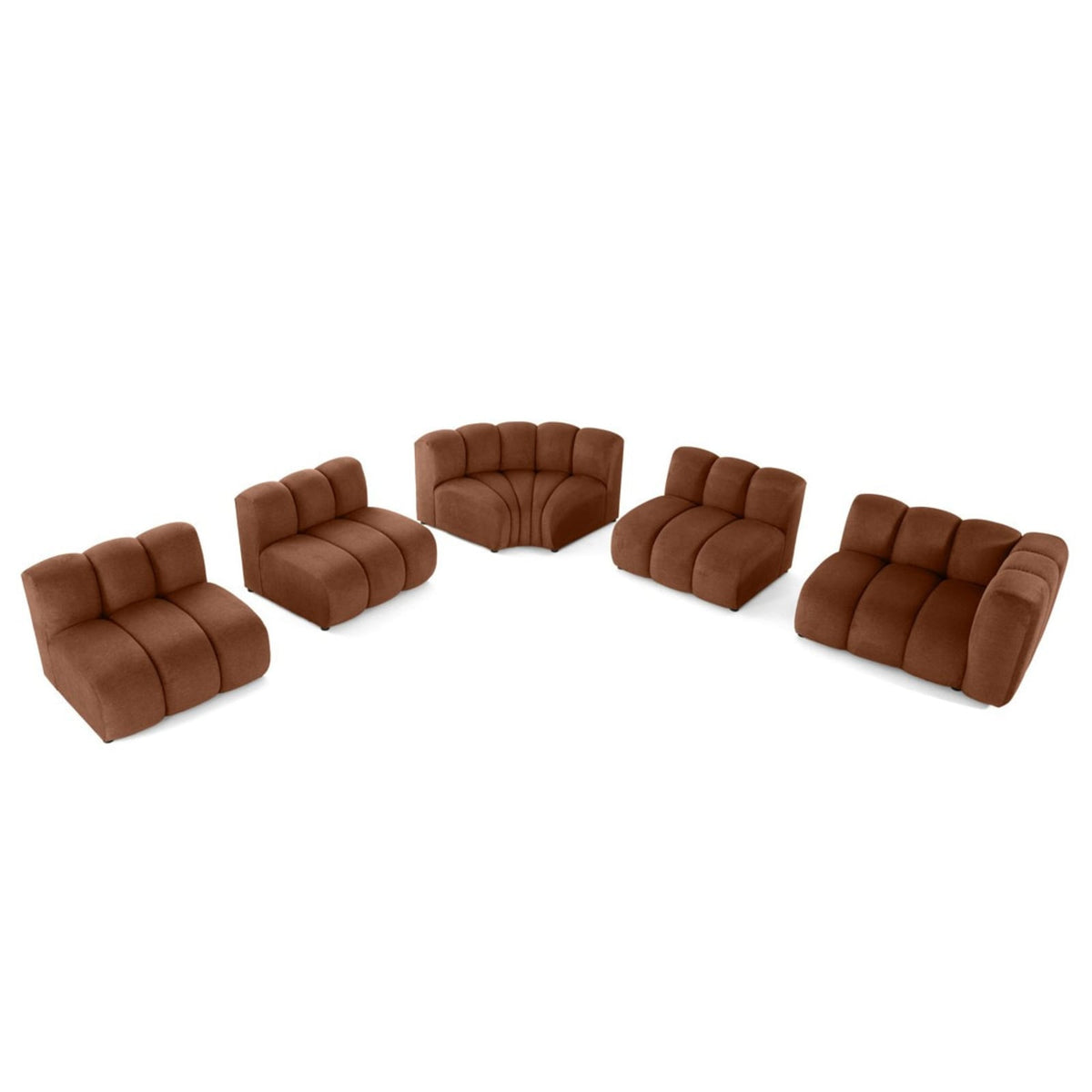 Canapé Modulable d'Angle Gauche 5 Places en Tissu Texturé Terracotta terracotta - vue 3