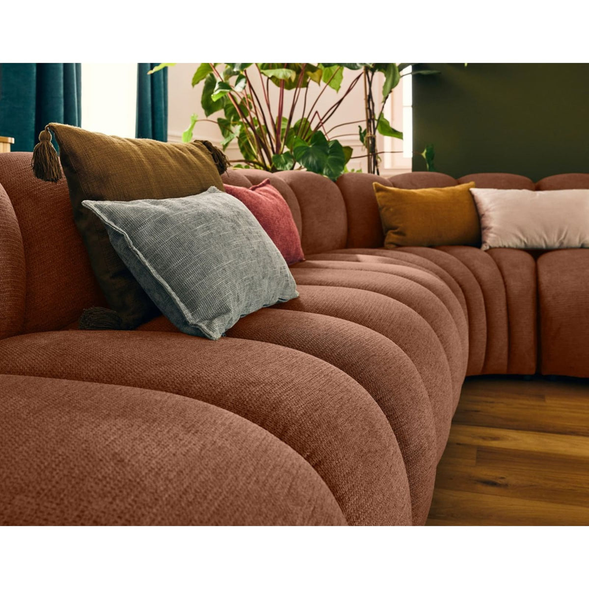 Canapé Modulable d'Angle Gauche 5 Places en Tissu Texturé Terracotta terracotta - vue 6
