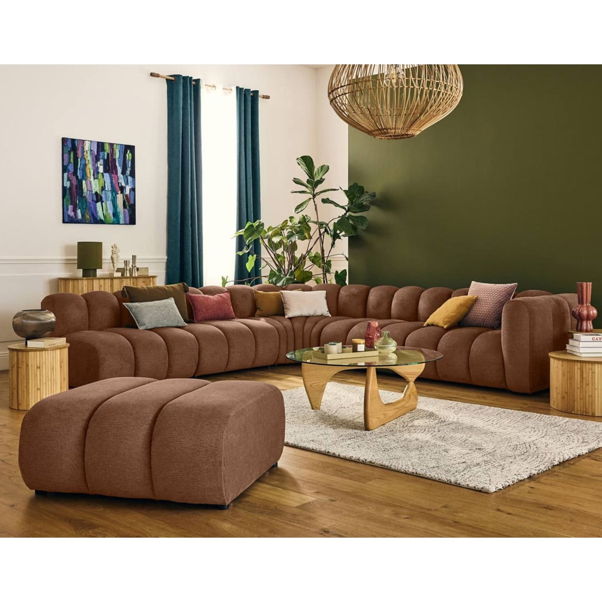Canapé Modulable d'Angle Gauche 5 Places en Tissu Texturé Terracotta terracotta - vue 2