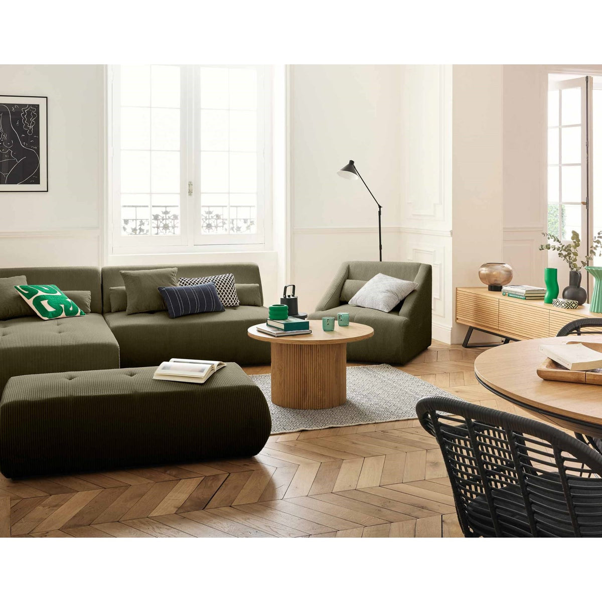 Canapé d'Angle Modulable en Velours Côtelé Vert vert - vue 2