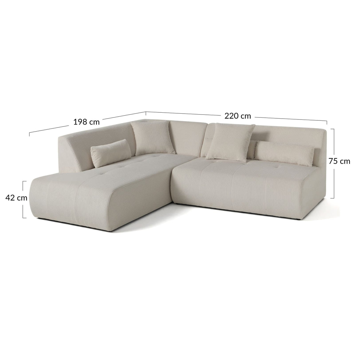 Canapé Modulable d'Angle Gauche 5 Places en Velours Côtelé onyx - vue 4
