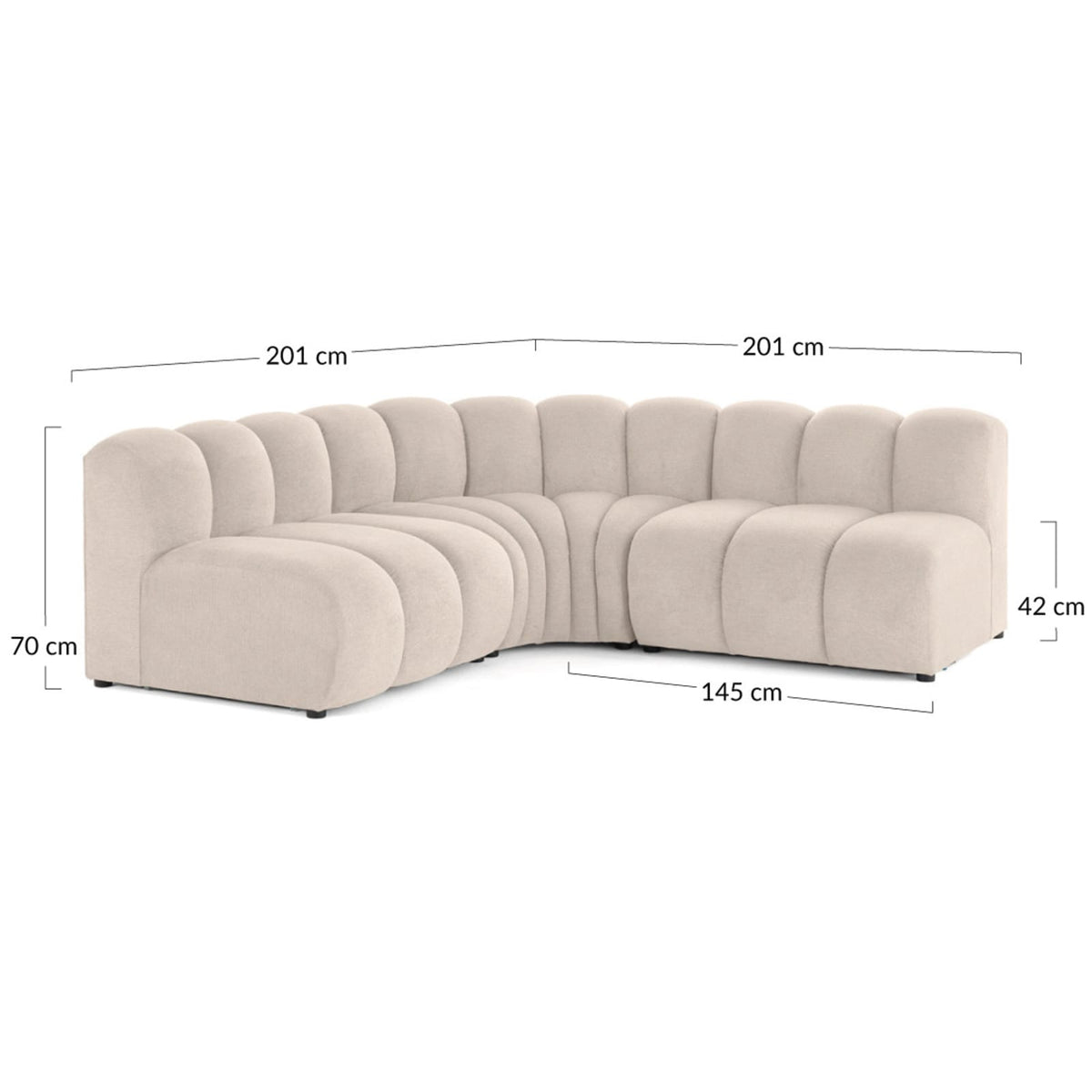 Canapé d'Angle Modulable Réversible 4 Places en Tissu Texturé Gris Gris - vue 4