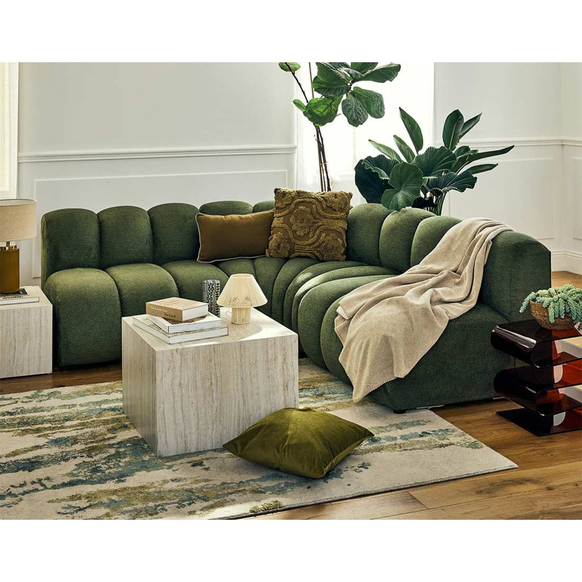 Canapé d'Angle Réversible Modulable 4 Places en Tissu Texturé Vert vert - vue 3