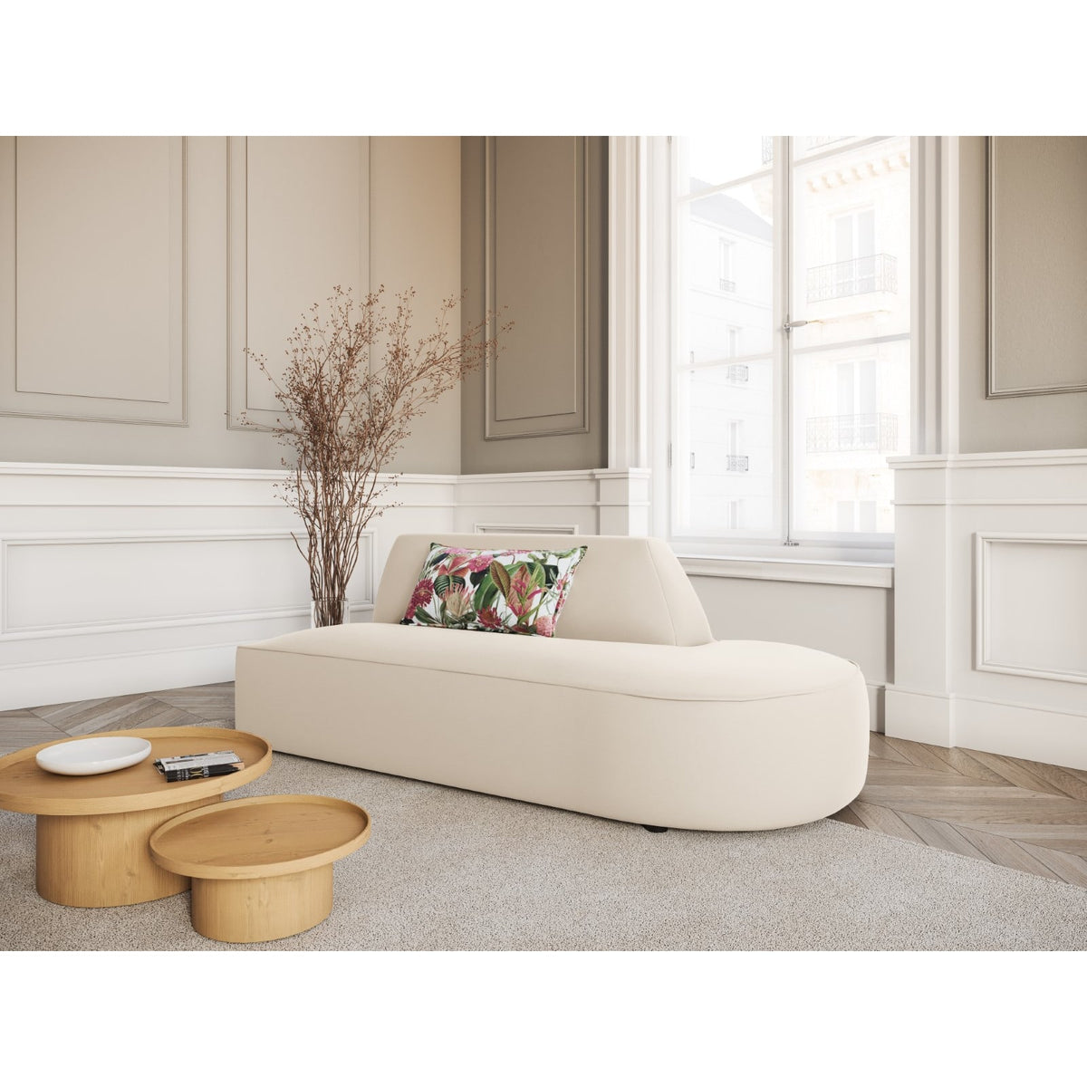 Canapé Modulable Droit 2 Places en Velours Beige beige - vue 2