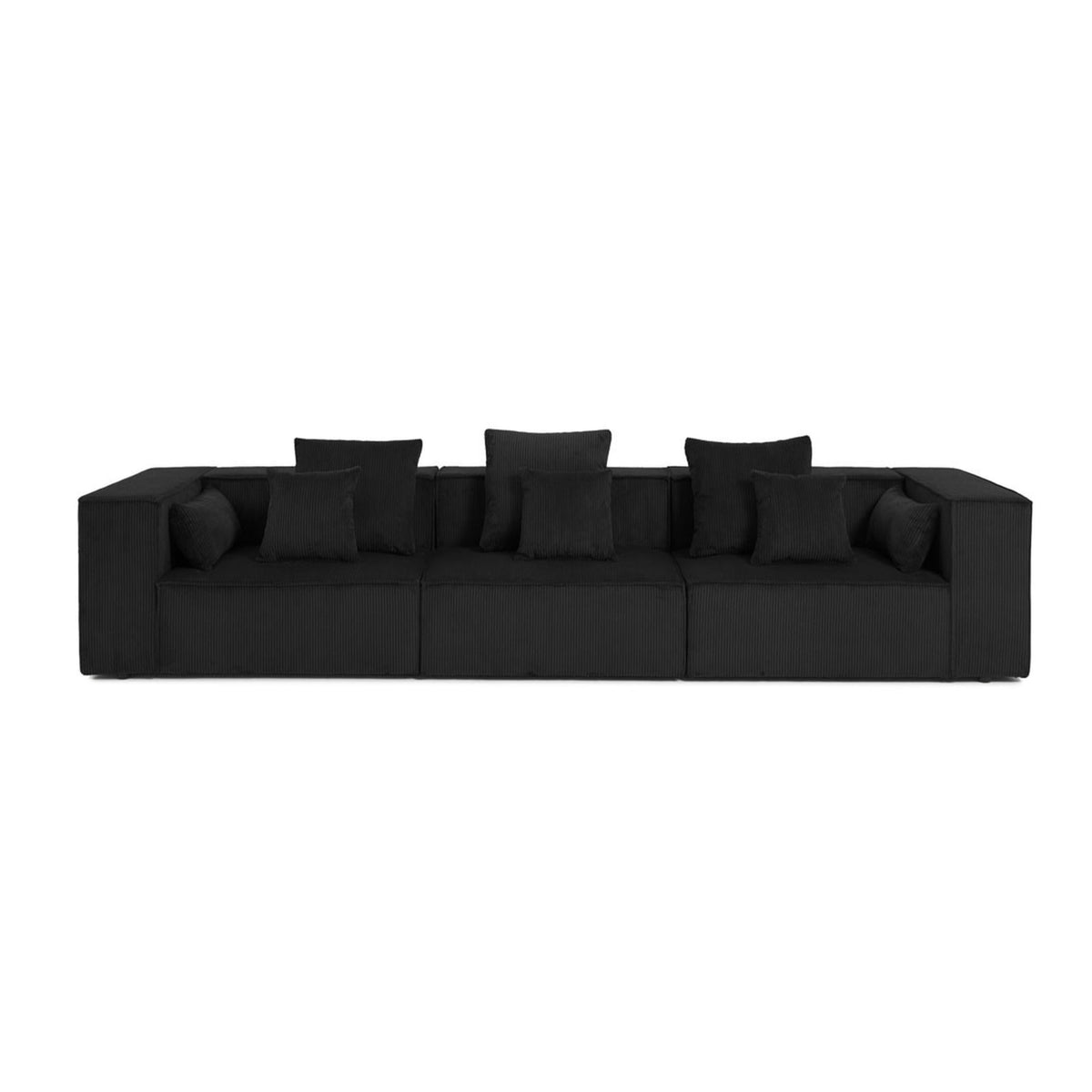 Canapé Modulable Droit 3 Places en Velours Côtelé Noir noir - vue 1