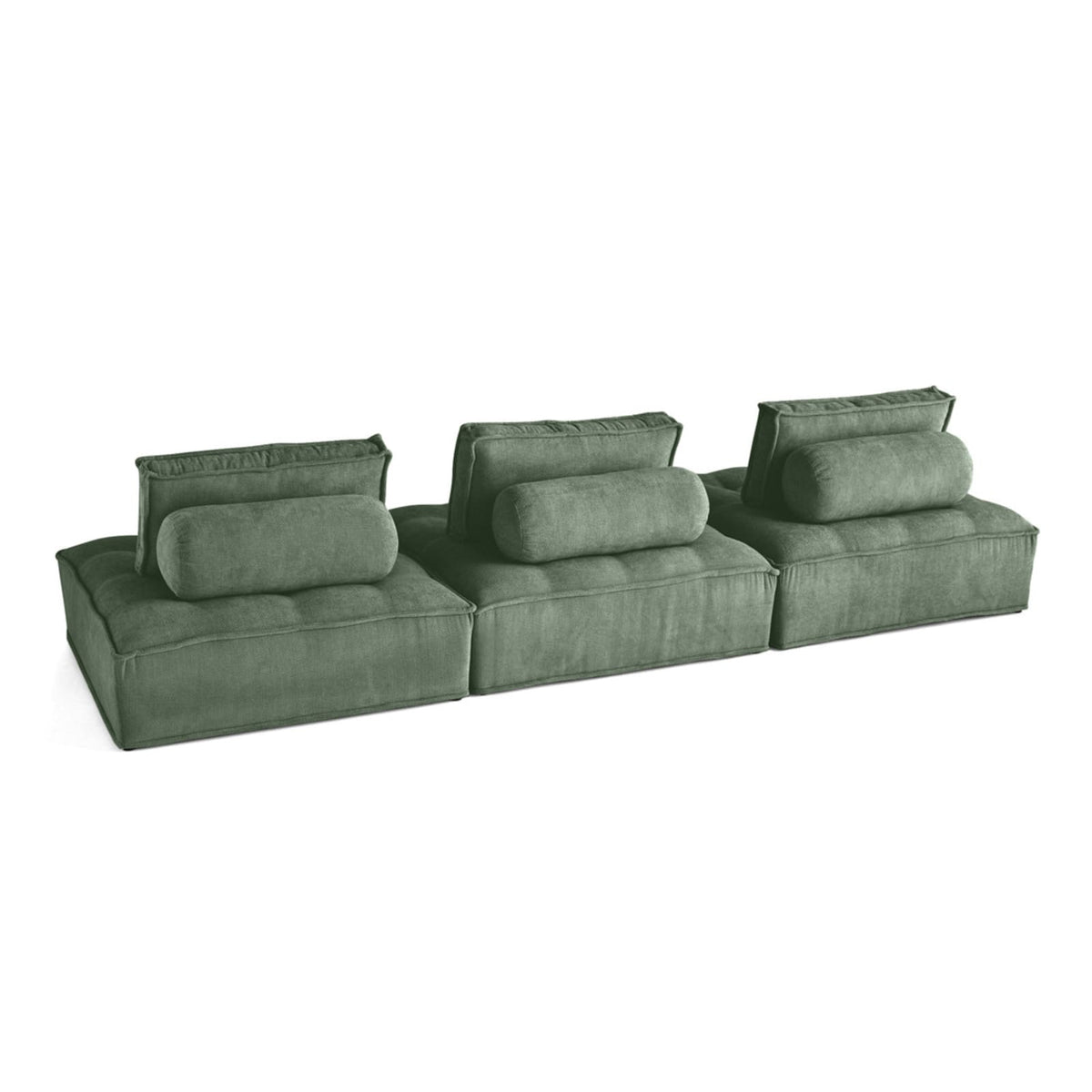 Canapé Modulable Droit 3 Places en Velours Texturé Vert vert - vue 6