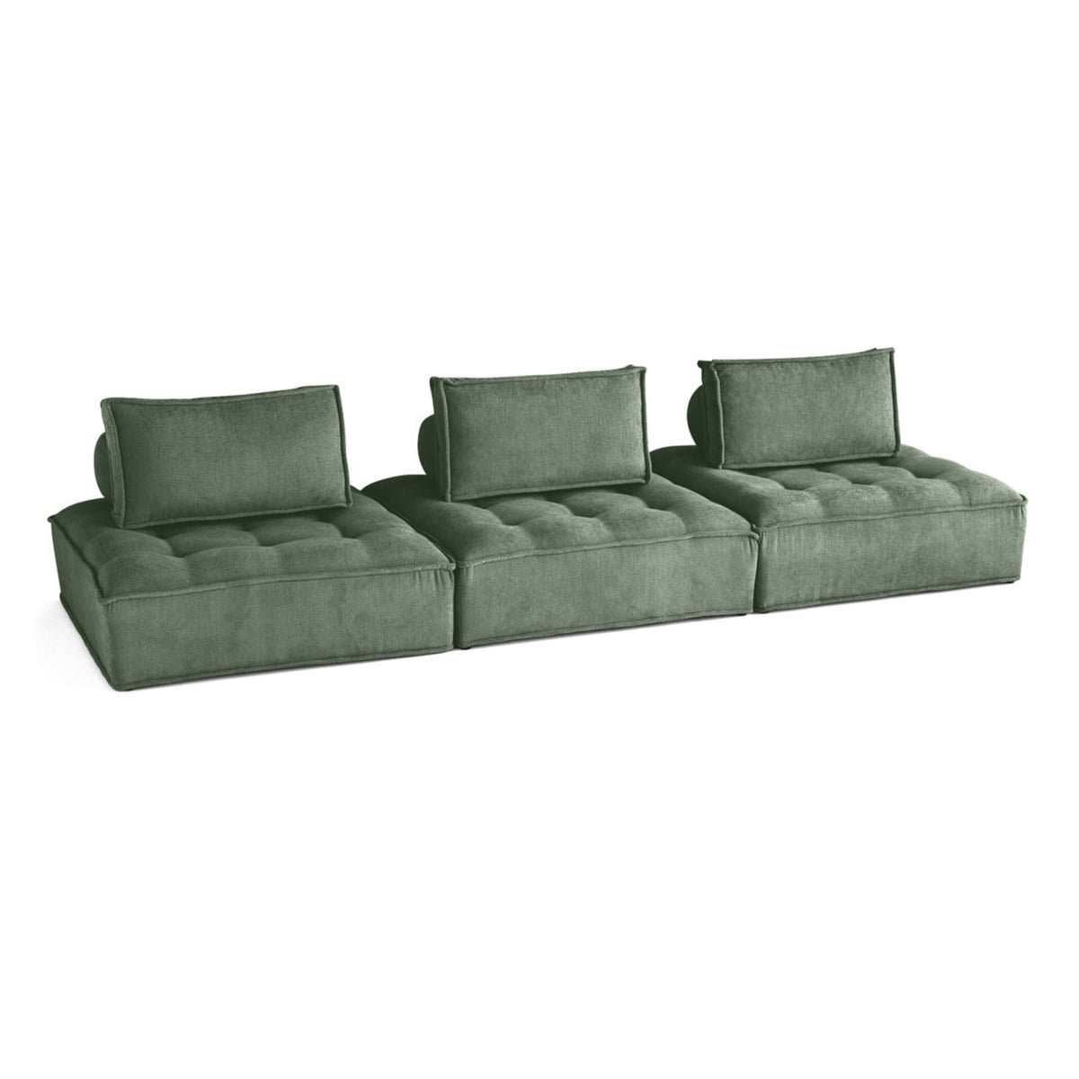 Canapé Modulable Droit 3 Places en Velours Texturé Vert vert - vue 3
