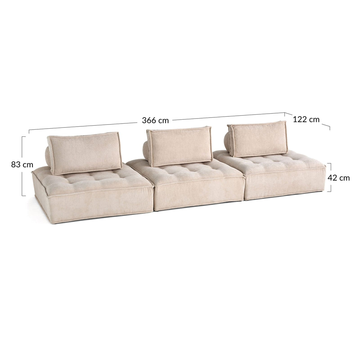Canapé Modulable Droit 3 Places en Velours Texturé Vert vert - vue 4