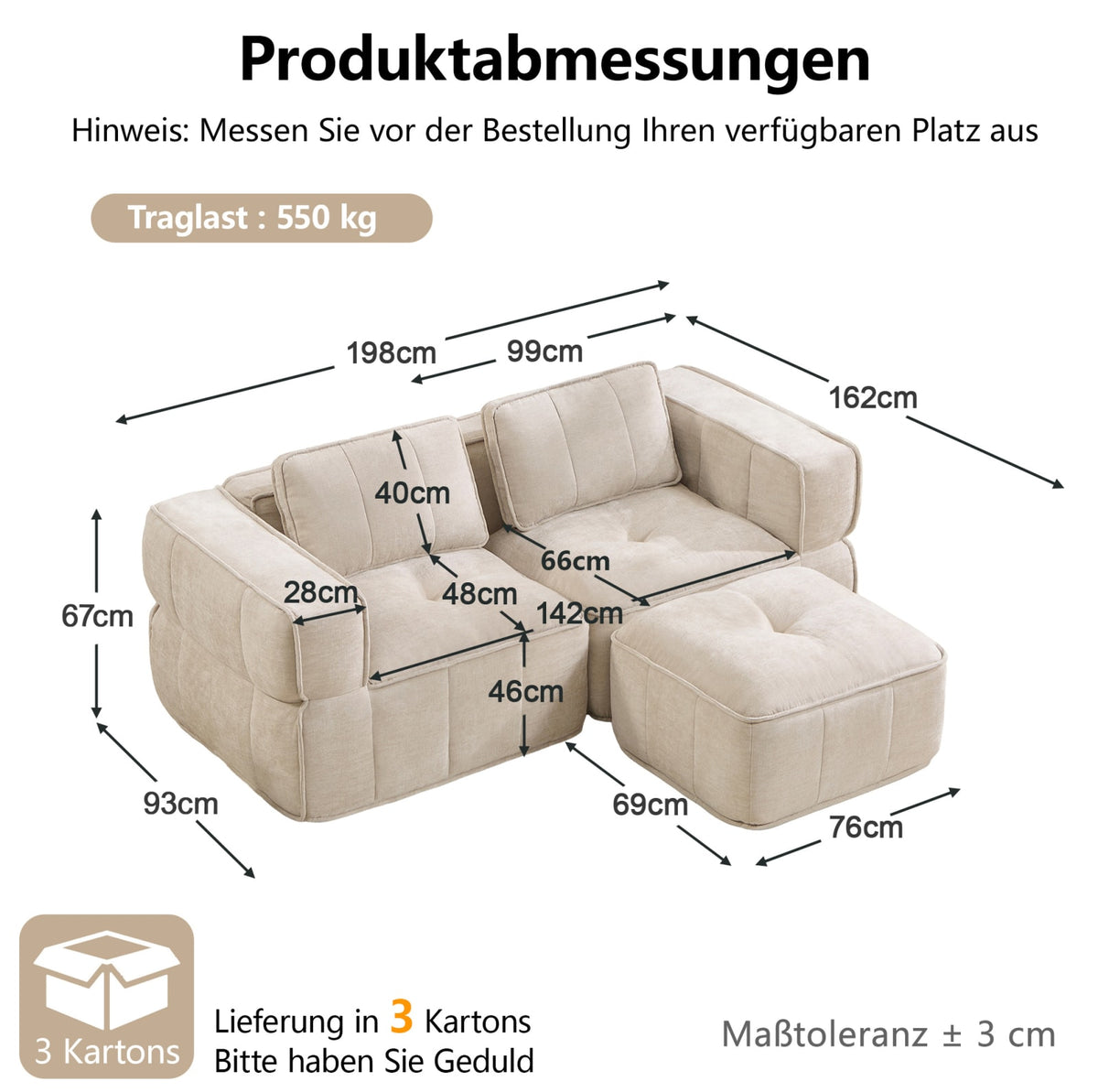 Canapé Modulable en Polyester Beige avec Pouf beige - vue 7