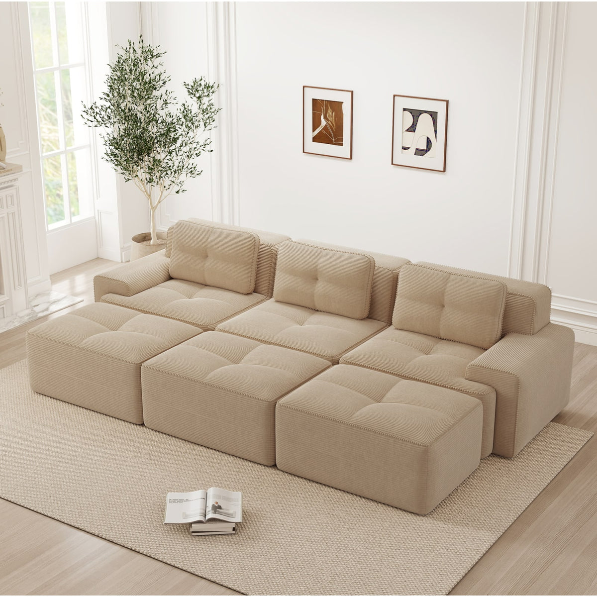 Canapé Modulable Assise Profonde en Velours Côtelé Beige beige - vue 2