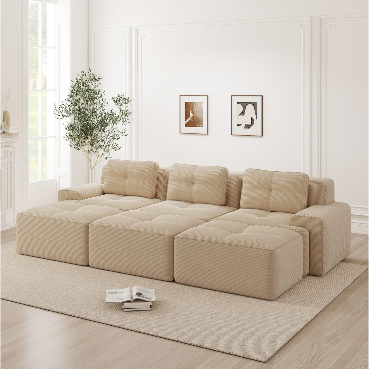 Canapé Modulable Assise Profonde en Velours Côtelé Beige beige - vue 3