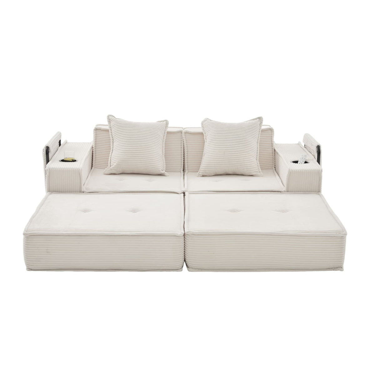 Canapé Modulable en Velours Côtelé Beige avec Rangement beige - vue 1