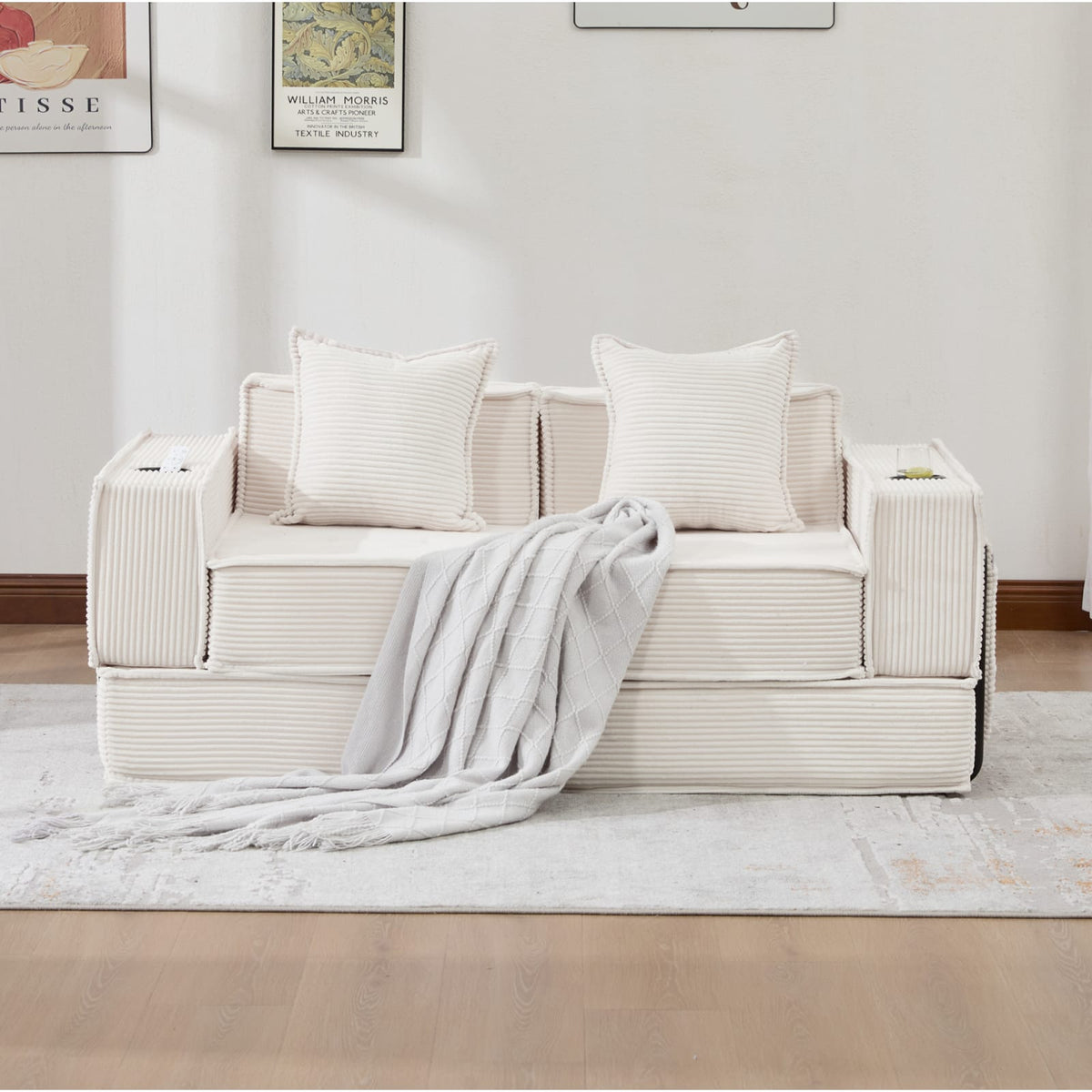Canapé Modulable en Velours Côtelé Beige avec Rangement beige - vue 3