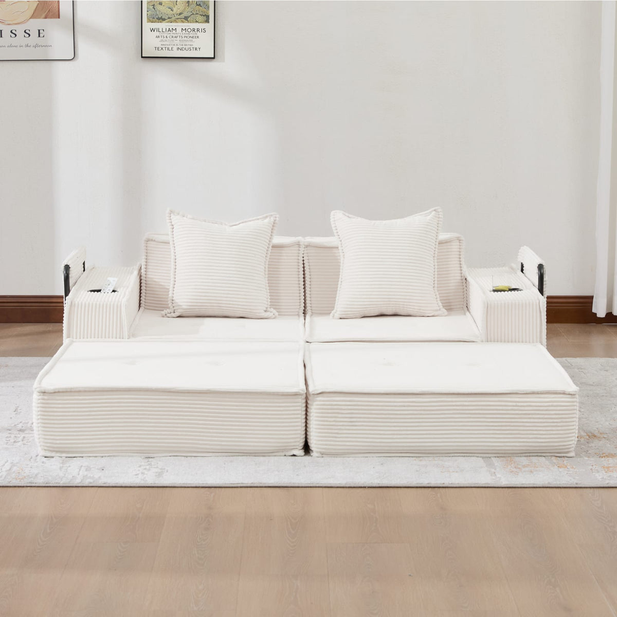 Canapé Modulable en Velours Côtelé Beige avec Rangement beige - vue 2