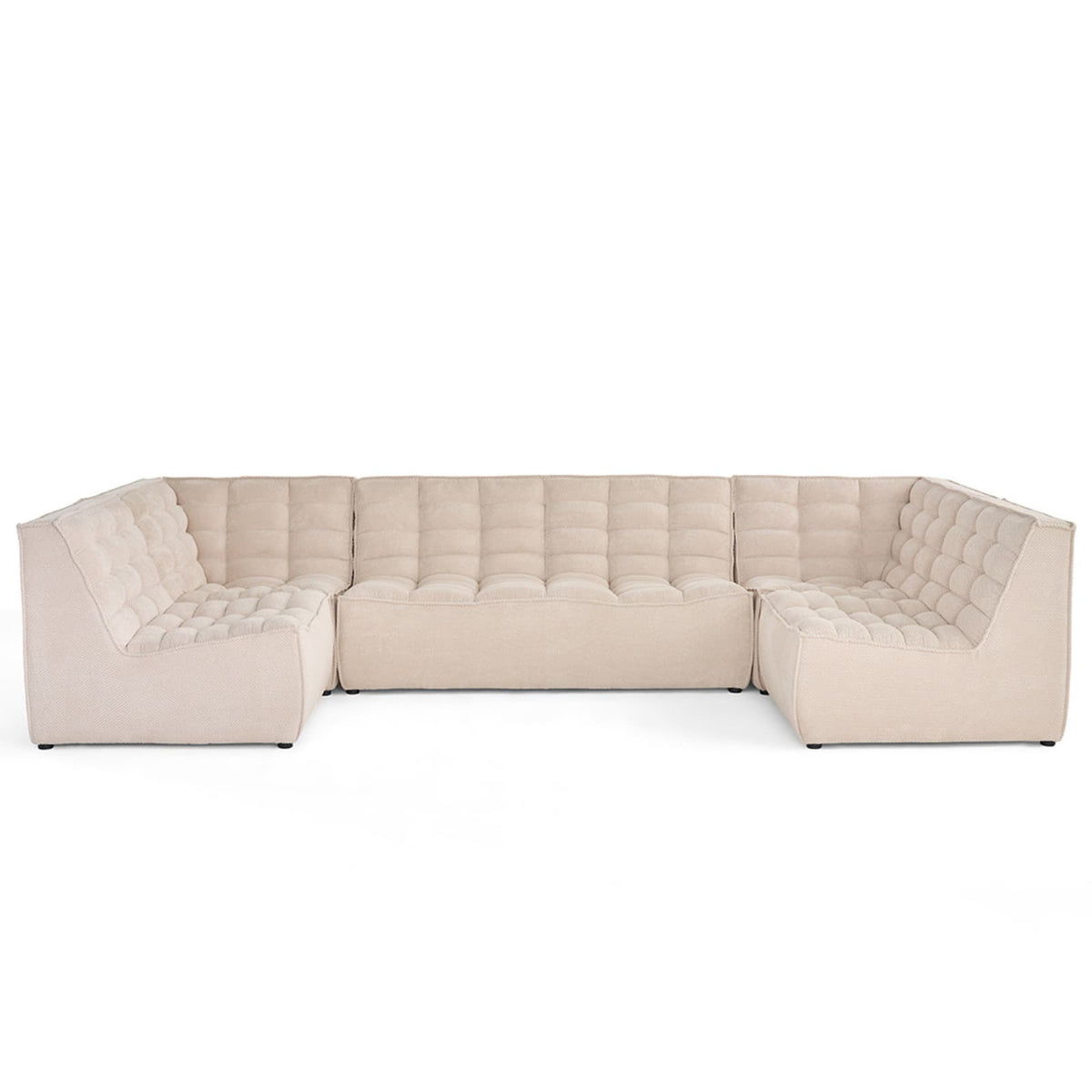 Canapé Panoramique Modulable en Velours Texturé Beige 7 Places beige - vue 1