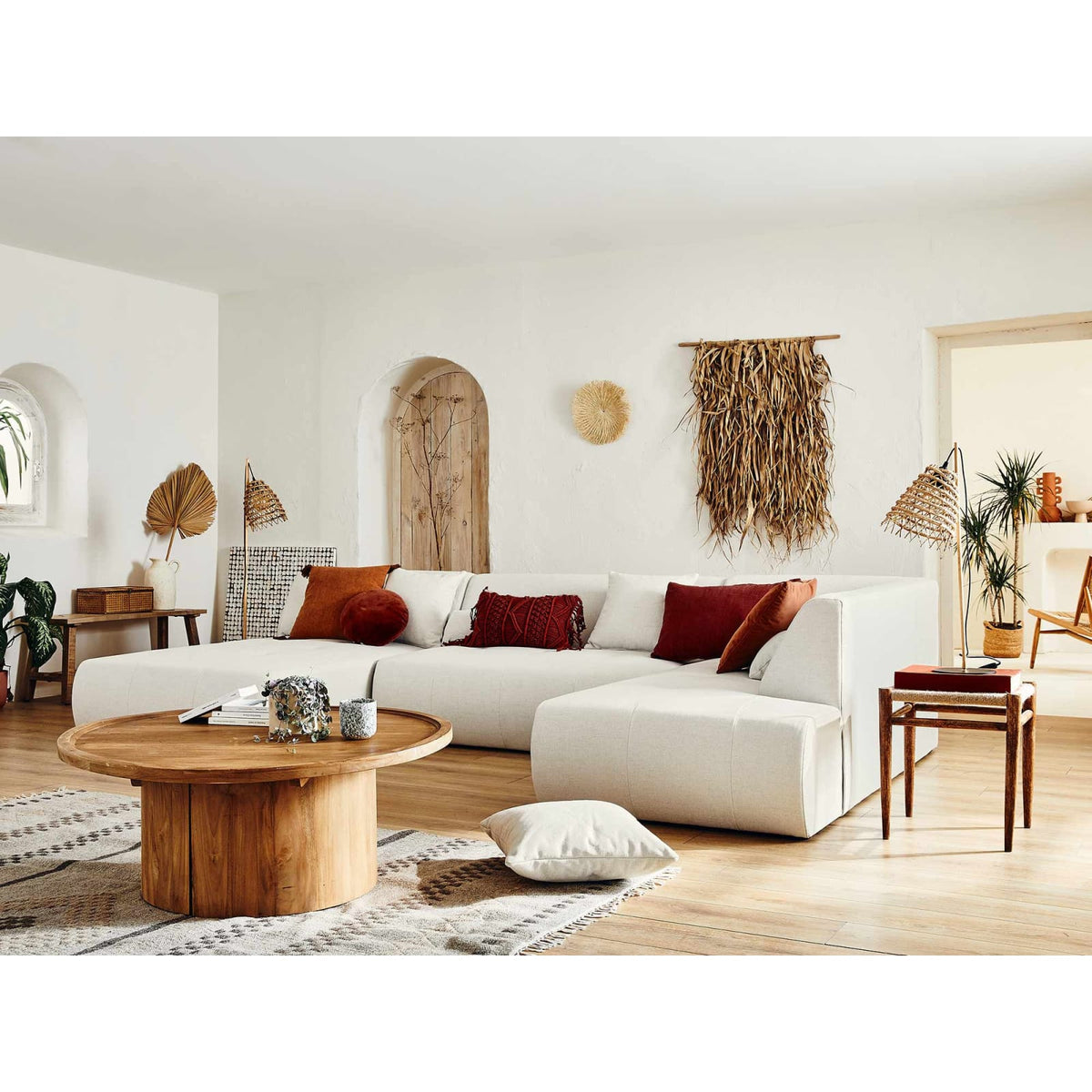 Canapé Panoramique Modulable en Tissu Beige beige - vue 2