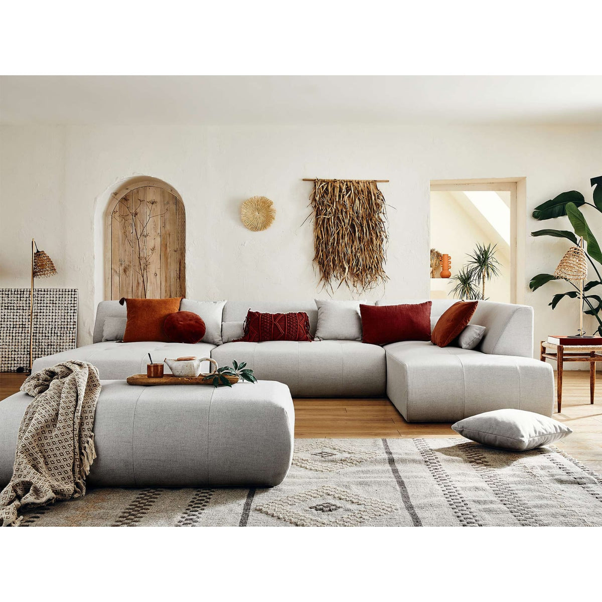 Canapé Modulable Panoramique d'Angle Droit 7 Places en Tissu Gris gris - vue 5