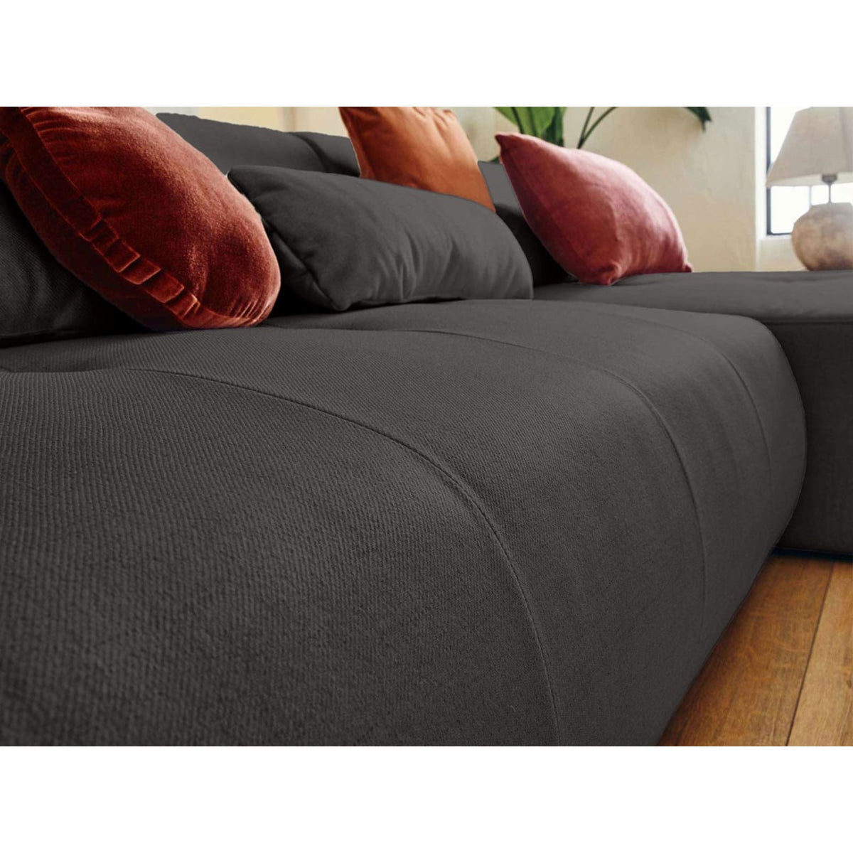 Canapé Modulable Panoramique d'Angle Gauche 7 Places en Tissu Gris gris - vue 6