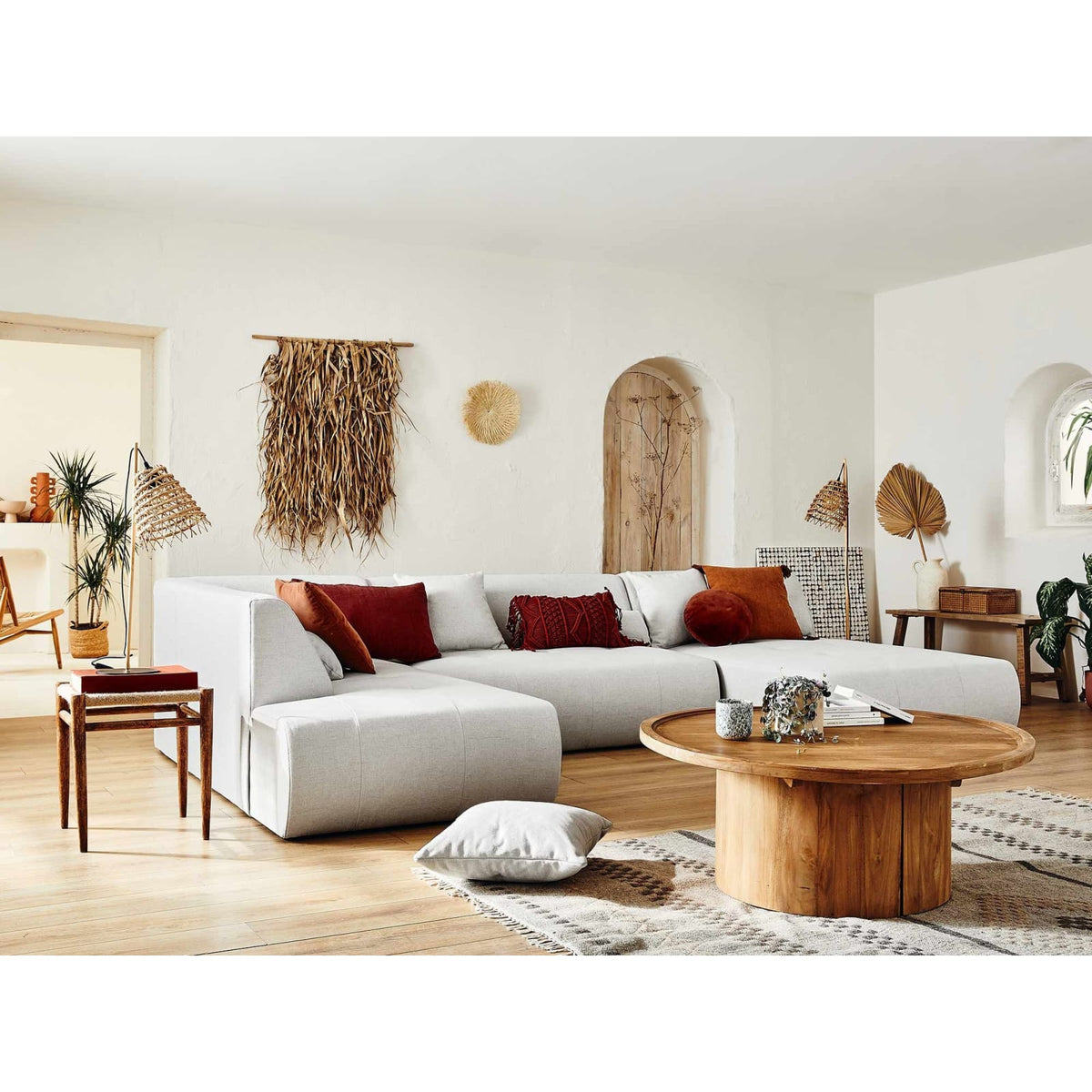 Canapé Panoramique Modulable 7 Places en Tissu Gris gris - vue 2