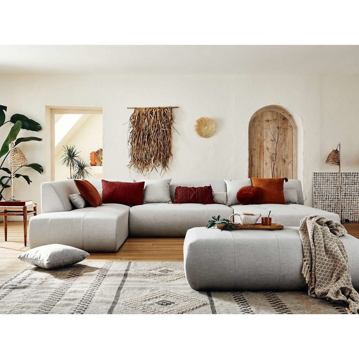 Canapé Panoramique Modulable 7 Places en Tissu Gris gris - vue 5