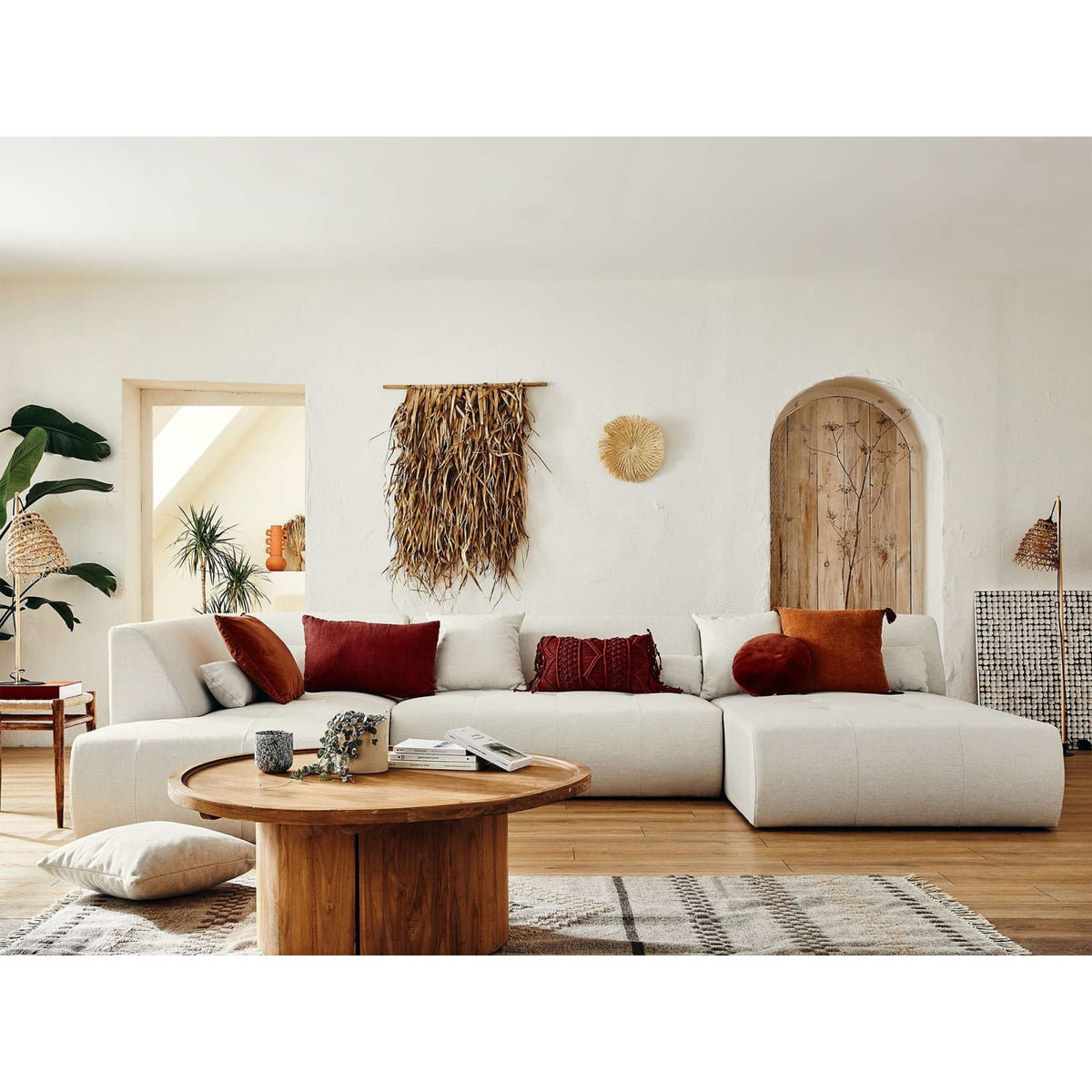 Canapé Panoramique Modulable 7 Places en Tissu Beige beige - vue 3