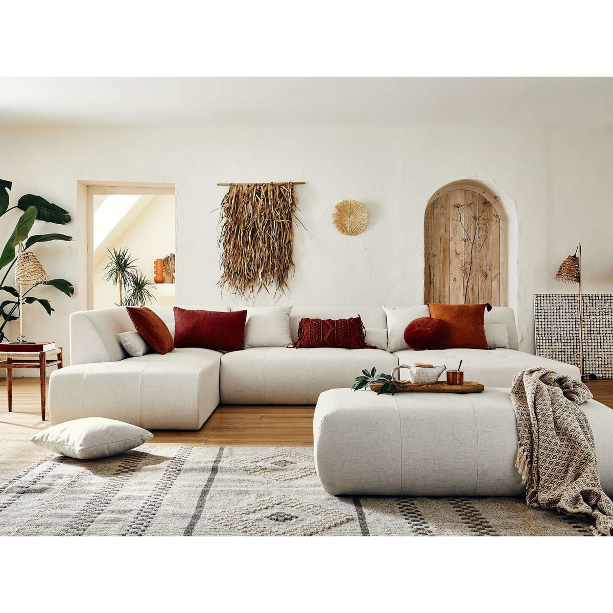 Canapé Panoramique Modulable 7 Places en Tissu Beige beige - vue 5