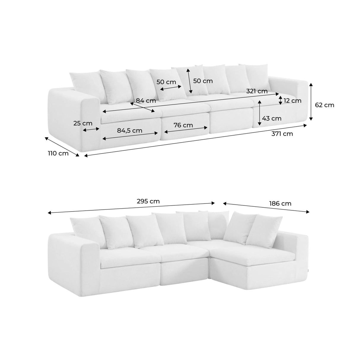 Canapé Modulable 5 Places en Tissu Chenille Blanc blanc - vue 4
