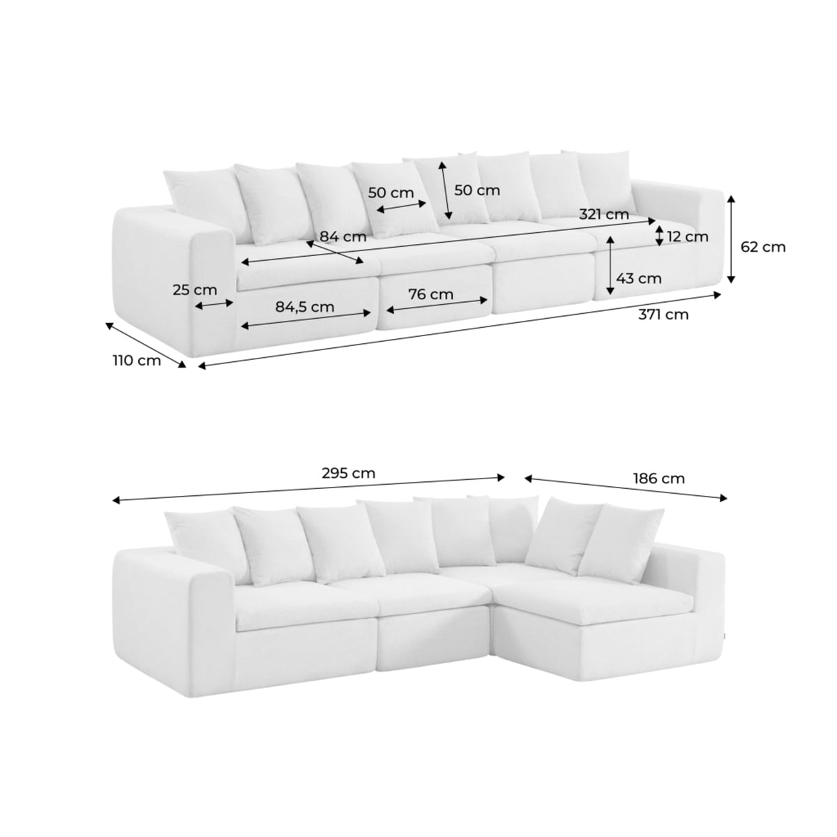 Canapé Modulable 5 Places en Tissu Chenille Blanc blanc - vue 7