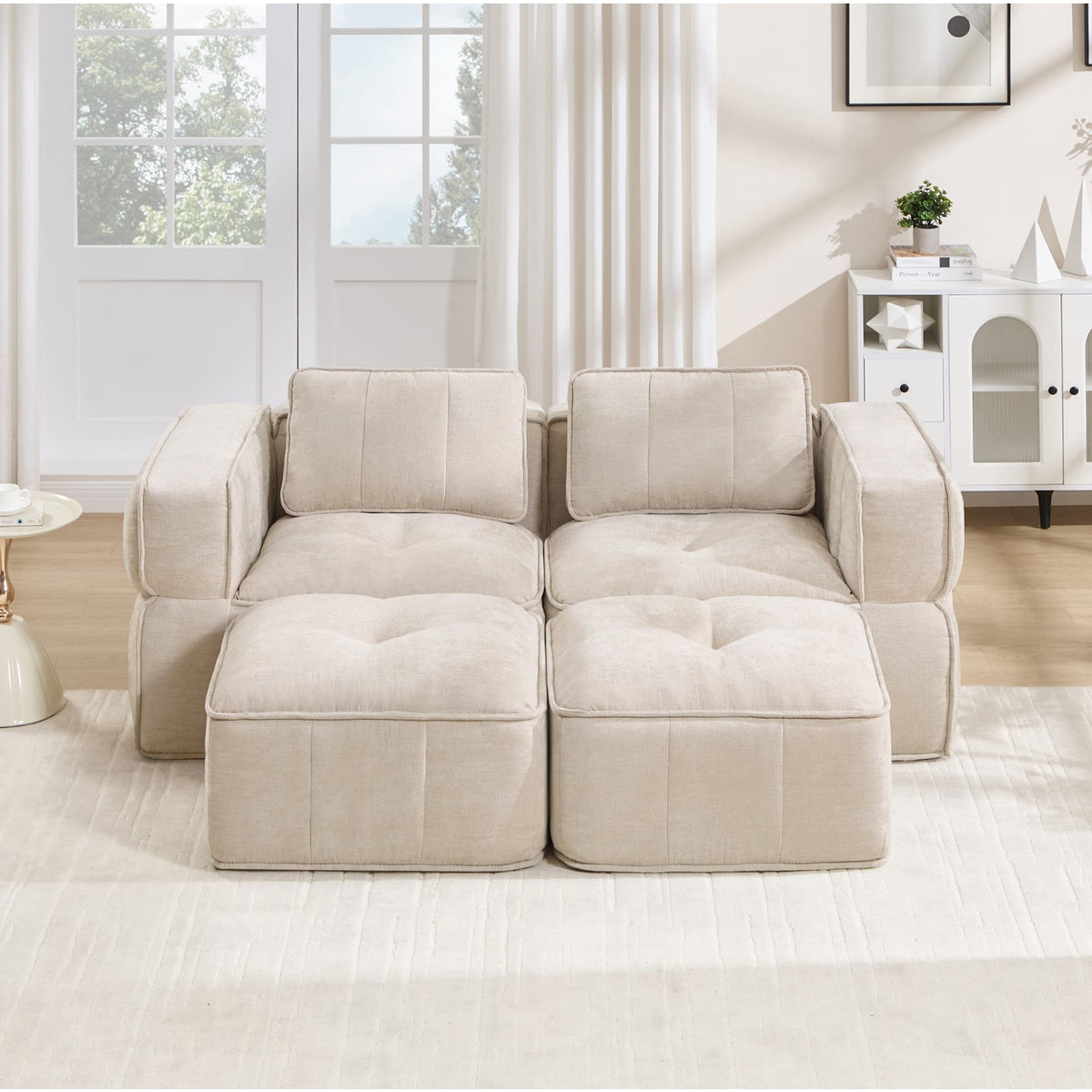 Canapé Modulaire 2 Places en Polyester Beige beige - vue 3