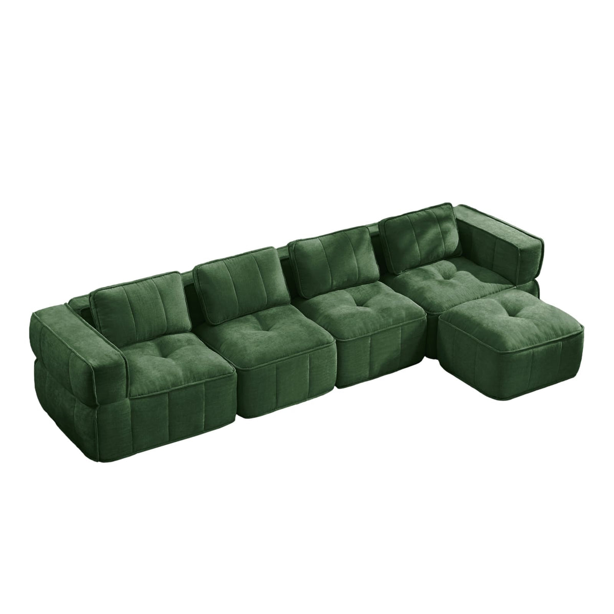 Canapé Modulable 4 Places en Polyester Vert avec Pouf vert - vue 4
