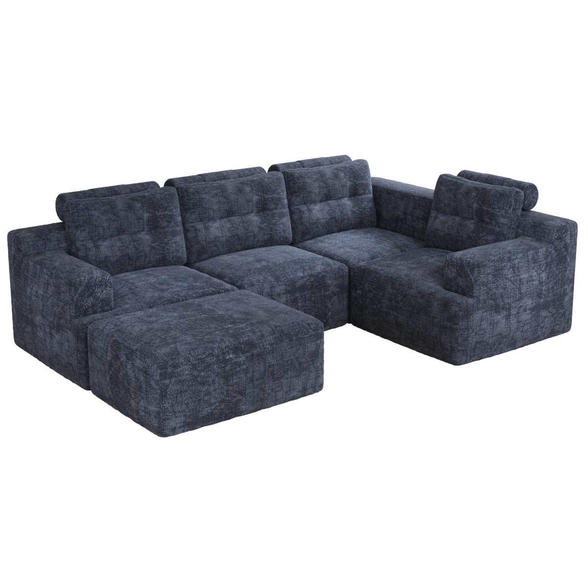 Canapé Modulable en Chenille Bleue avec Pouf bleue - vue 1