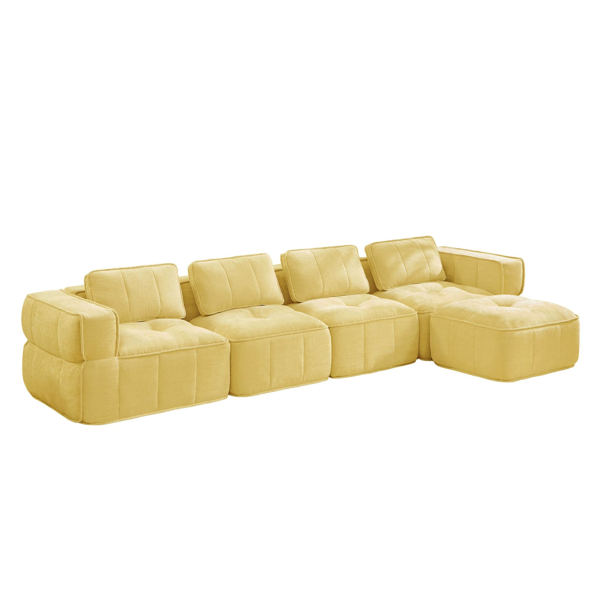 Canapé Modulable en Polyester Jaune avec Pouf jaune - vue 4