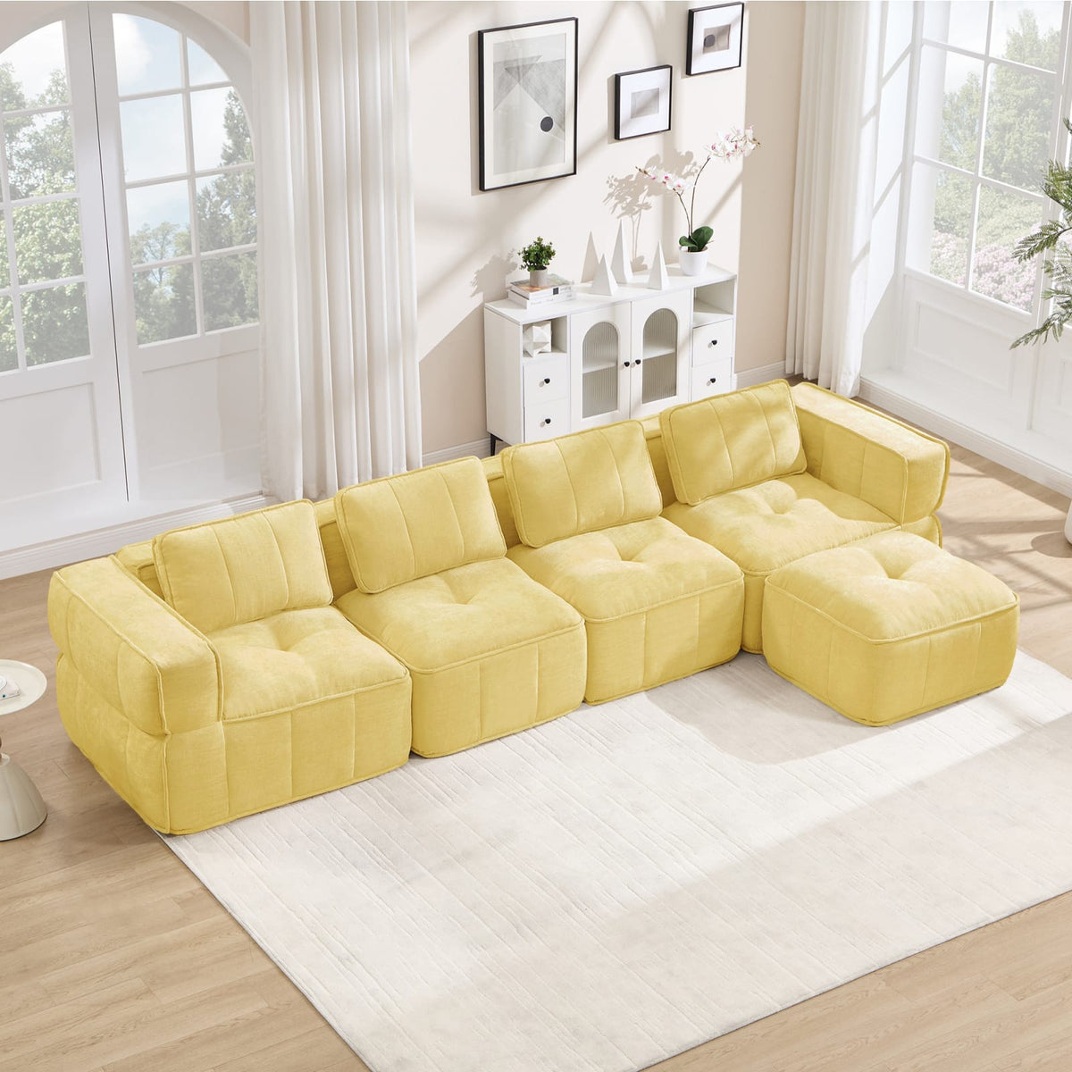 Canapé Modulable en Polyester Jaune avec Pouf jaune - vue 3