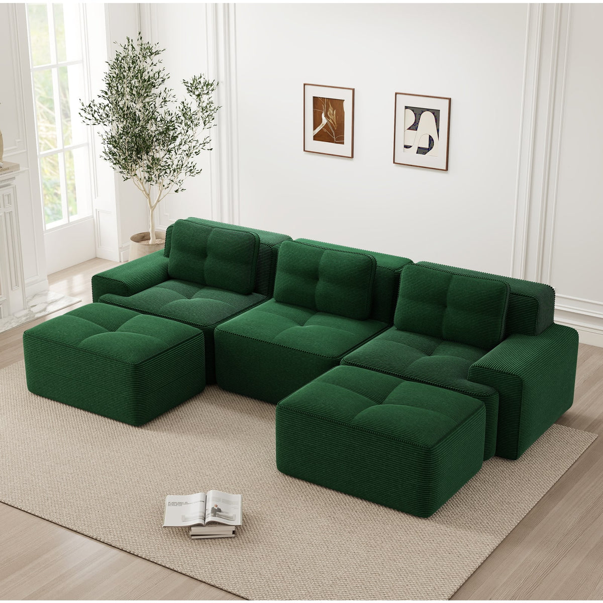 Canapé Modulable en Velours Côtelé Vert vert - vue 3