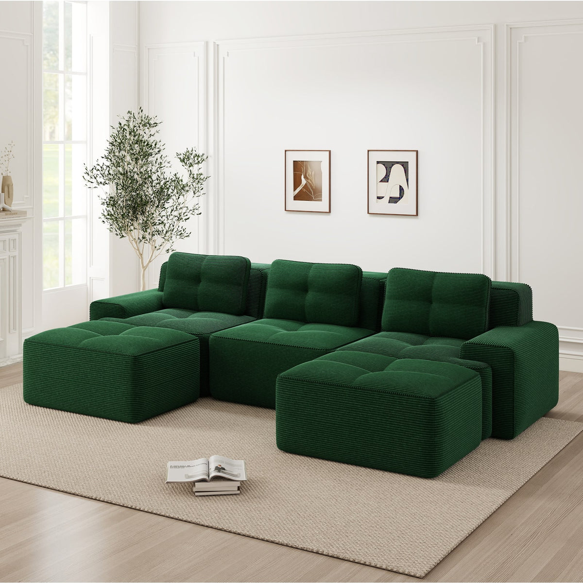 Canapé Modulable en Velours Côtelé Vert vert - vue 5